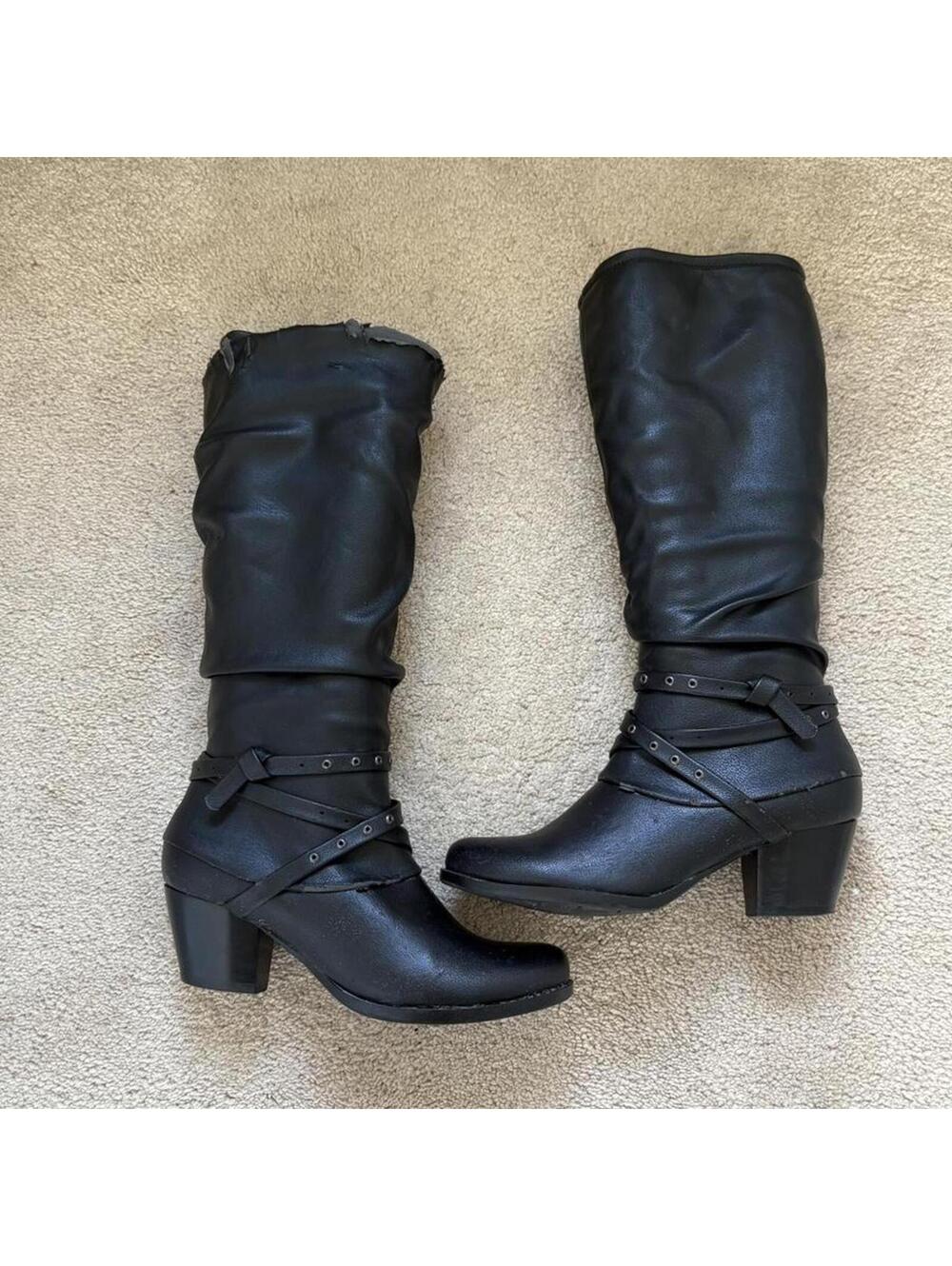 y2k 2000s black slouchy layered heel shark boots